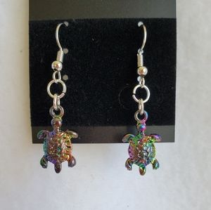 Womens multicolor sea turtle hook earrings